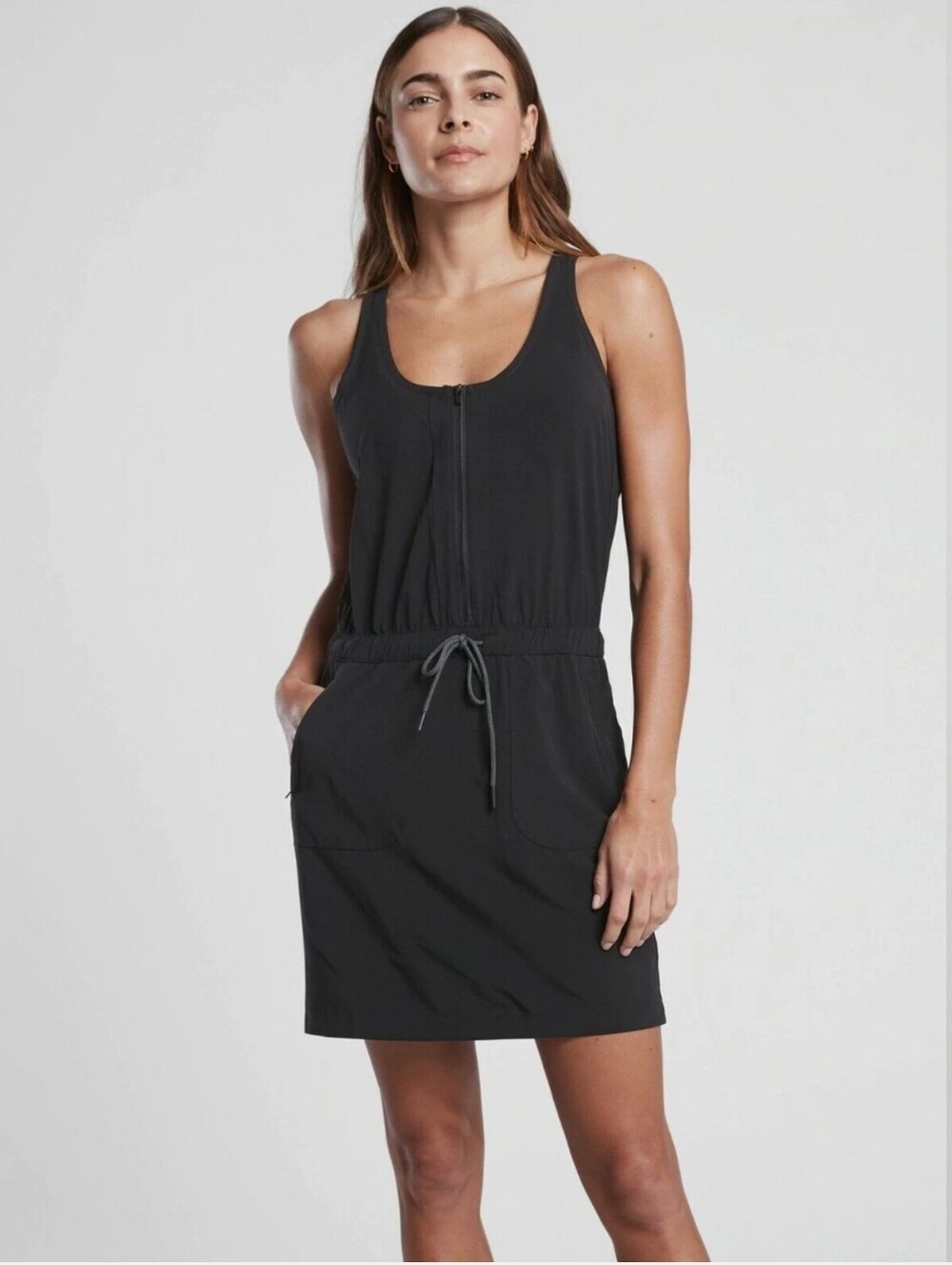 Athleta Expedition Skort Dress Black Sleeveless Zip Front Drawstring Size 8